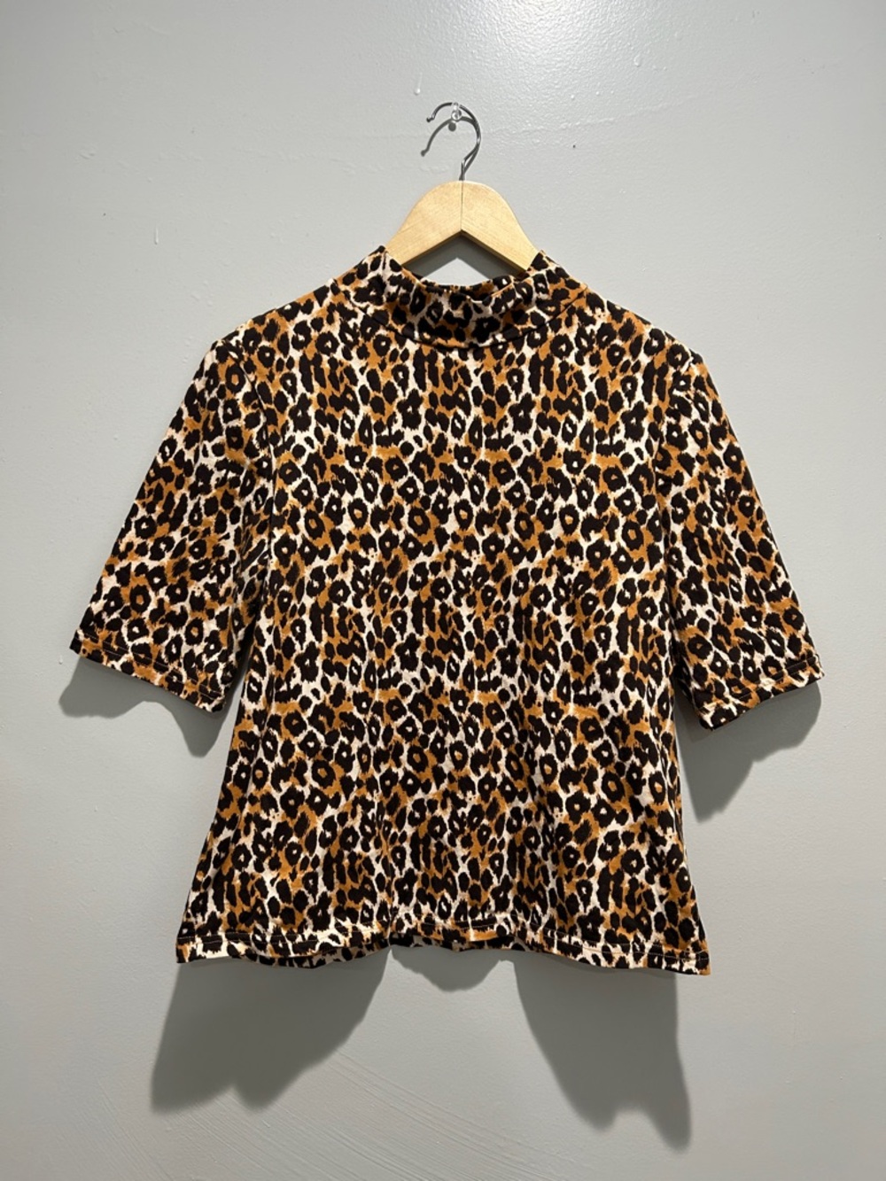 Anthropologie Leopard Print Mock Neck Top - Brown, Black, Cream